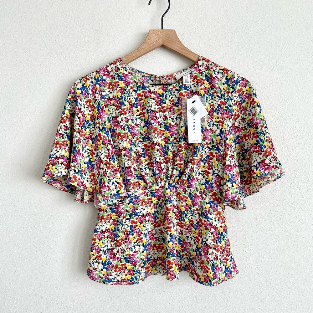 New Without tags! Topshop Floral Peplum Blouse Open Back Cutout Size 2 Petite